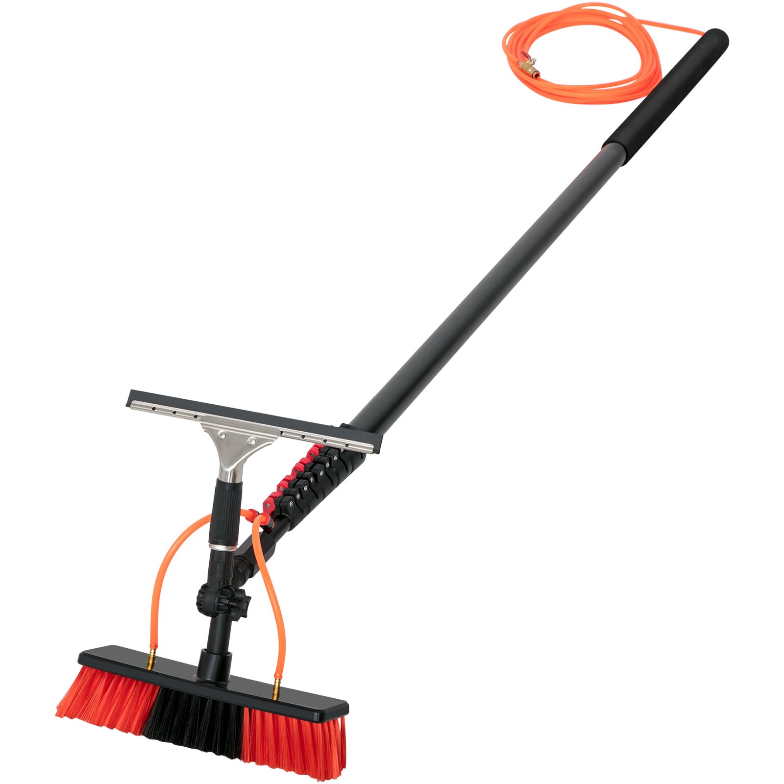 VEVOR Water Fed Pole Kit, 24ft Length Water Fed Brush w/ Squeegee, 7.2m Water Fed Cleaning System, 3-in-1 Aluminum Outdoor Window Cleaner w/ 26' Hose, Cleaning Tool for Window Glass, Solar Panel