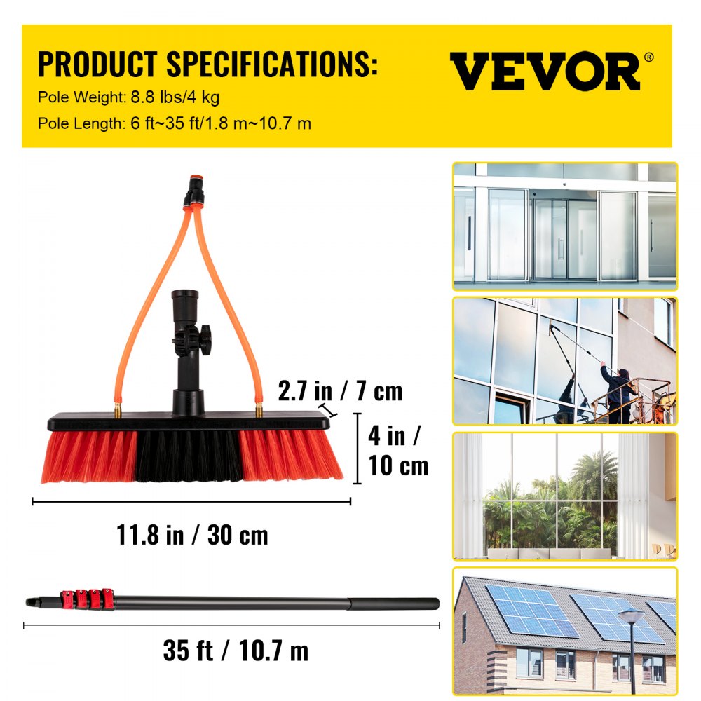 VEVOR Water Fed Pole Kit Water Fed Brush 35 FT Window Cleaning & Washing Pole