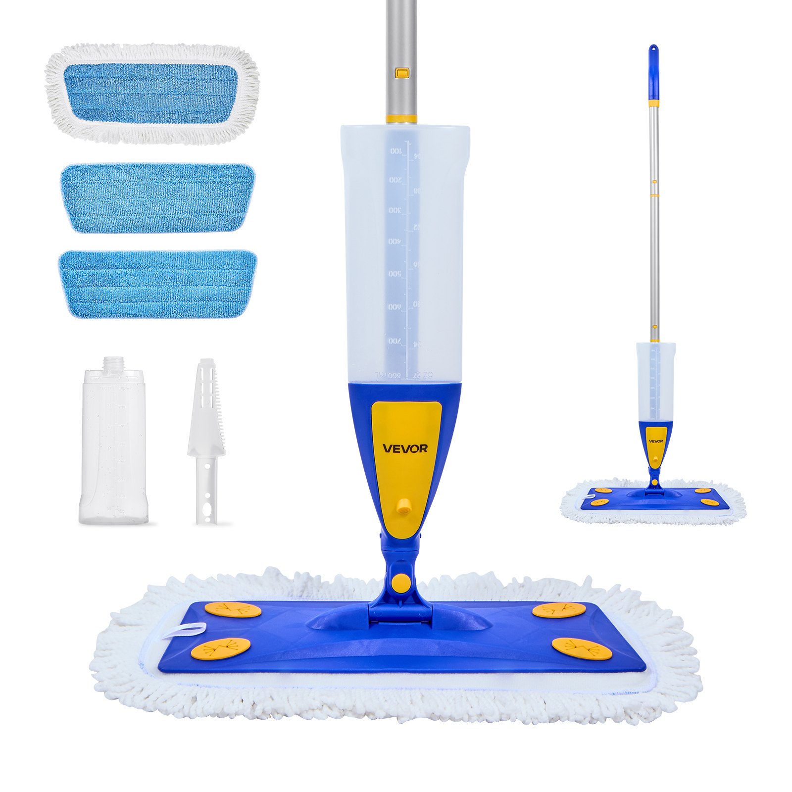 VEVOR Spray Mop, with 3 Washable Pads for Dry and Wet Floor Cleaning & an 800ml Refillable Water Tank, Microfiber Dust Wet Mop & Twisted Cotton Dry Mop, Commercial Home Use for Tiles/Vinyl/Wood Floor