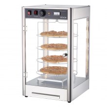 VEVOR Commercial Food Warmer Display, 4-Tier Pizza Warmer with Rotary Steam Heating for 14 in Pizza, 86℉~185℉ Temperature Control and Temp Display, 25W Oven Light + Top LED for Pizza Shop, Restaurant