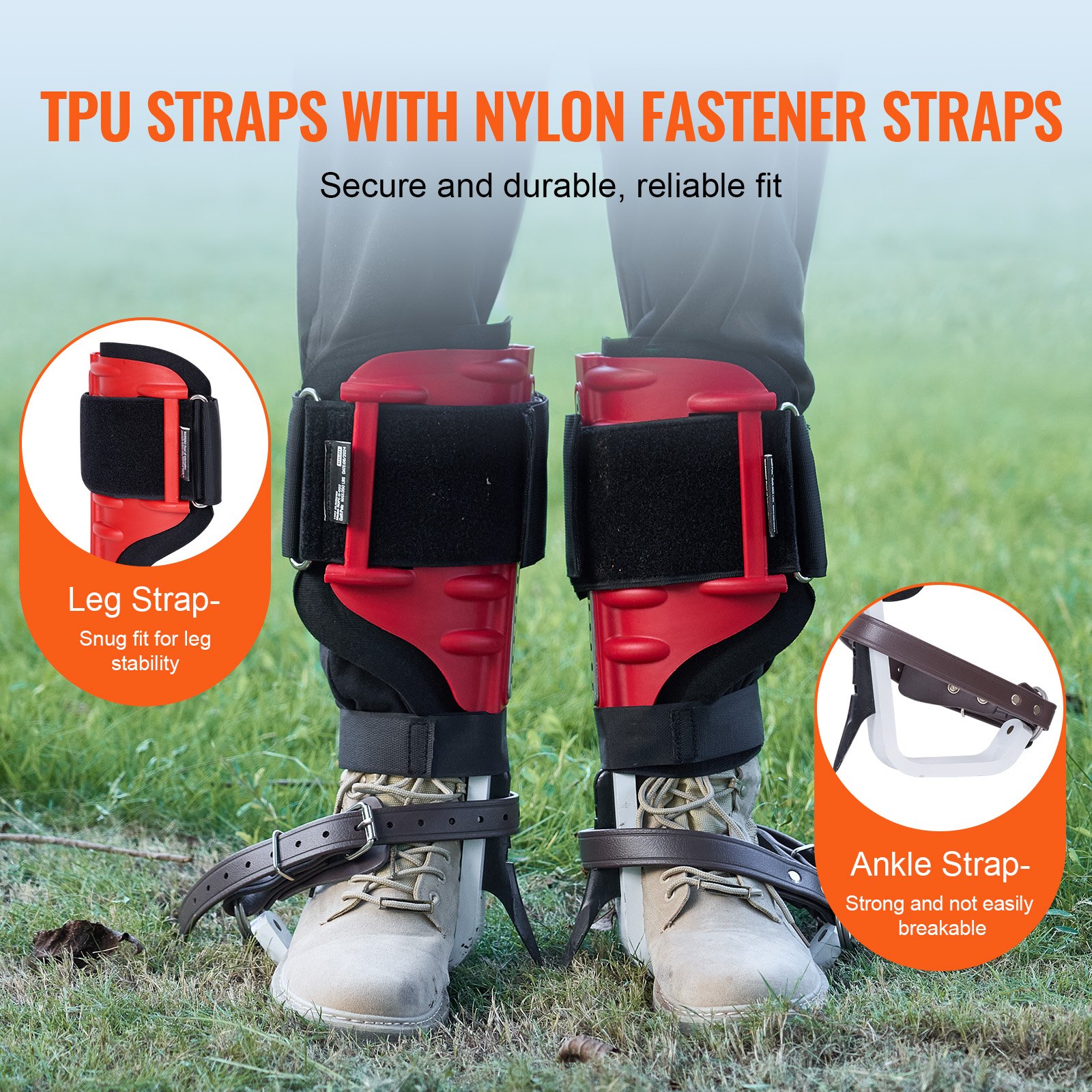 VEVOR Tree Climbing Spikes, 1 Pair Aluminum Climbing Spurs, 350lbs Load Capacity Tree Climbing Gear with Straps and Spike Protectors, Arborist Equipment for Climbers, Hunting, Fruit Picking, Red