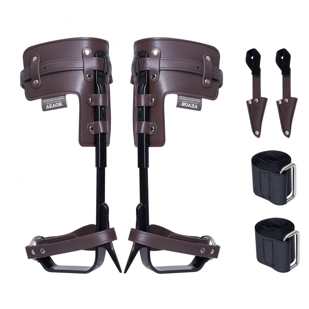 VEVOR Tree Climbing Spikes, 1 Pair Alloy Steel Climbing Spurs, 350lbs Load Capacity Tree Climbing Gear with Straps and Spike Protectors, Arborist Equipment for Climbers, Hunting, Fruit Picking, Brown