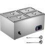 Vevor Commercial Food Warmer Bain Marie 4-pan Buffet Food Warmer Stainless Steel