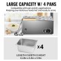 Vevor Commercial Food Warmer Bain Marie 4-pan Buffet Food Warmer Stainless Steel