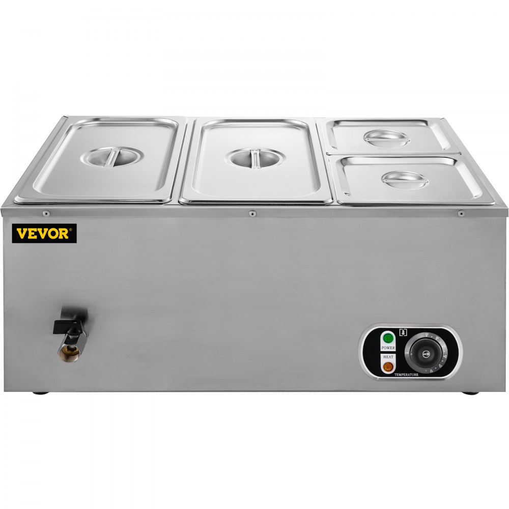 VEVOR Commercial Food Warmer Bain Marie Stainless Steel Buffet Food Warmer 4-Pan