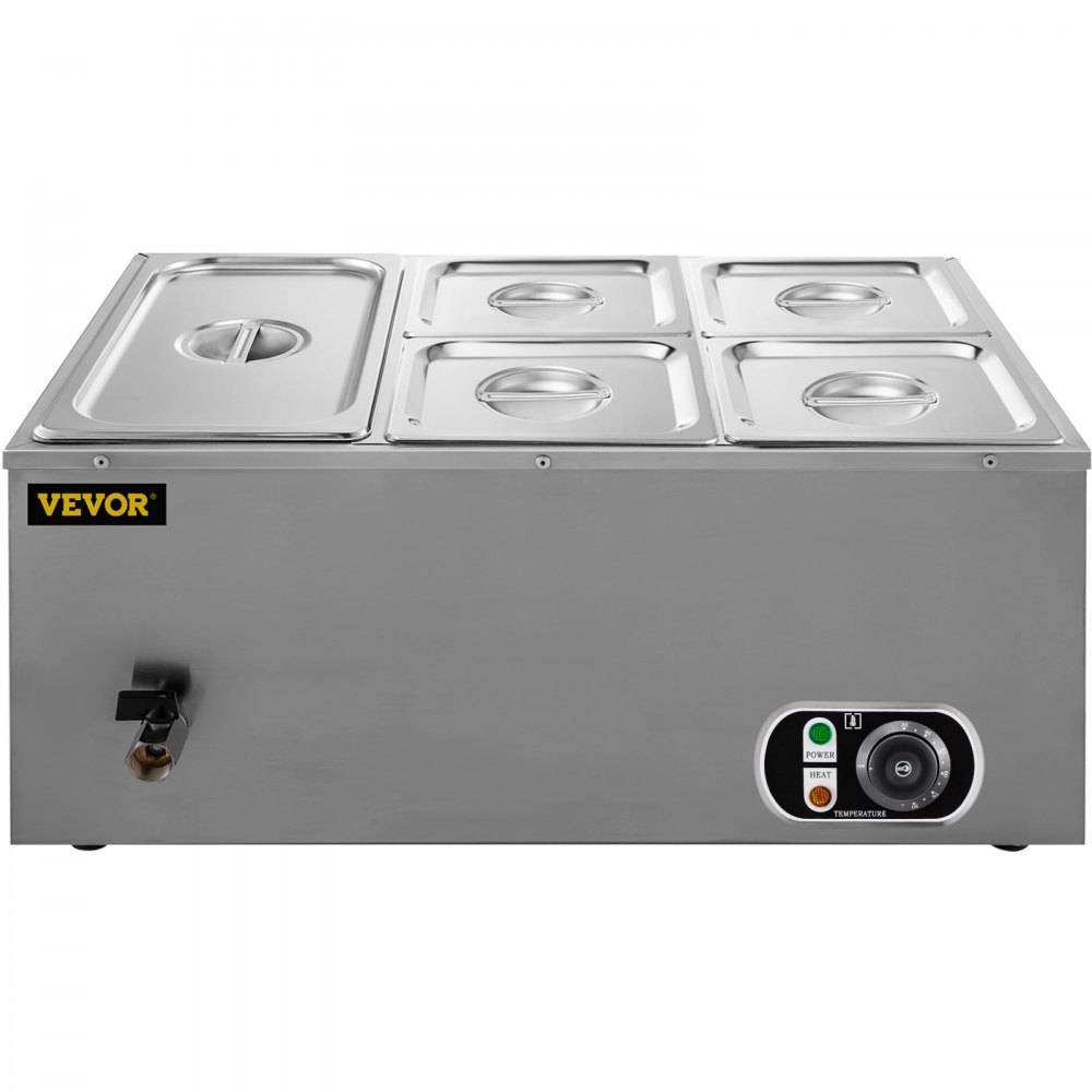 VEVOR Commercial Food Warmer Bain Marie 5-Pan Buffet Food Warmer Stainless Steel