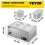 VEVOR Commercial Food Warmer Bain Marie 5-Pan Buffet Food Warmer Stainless Steel