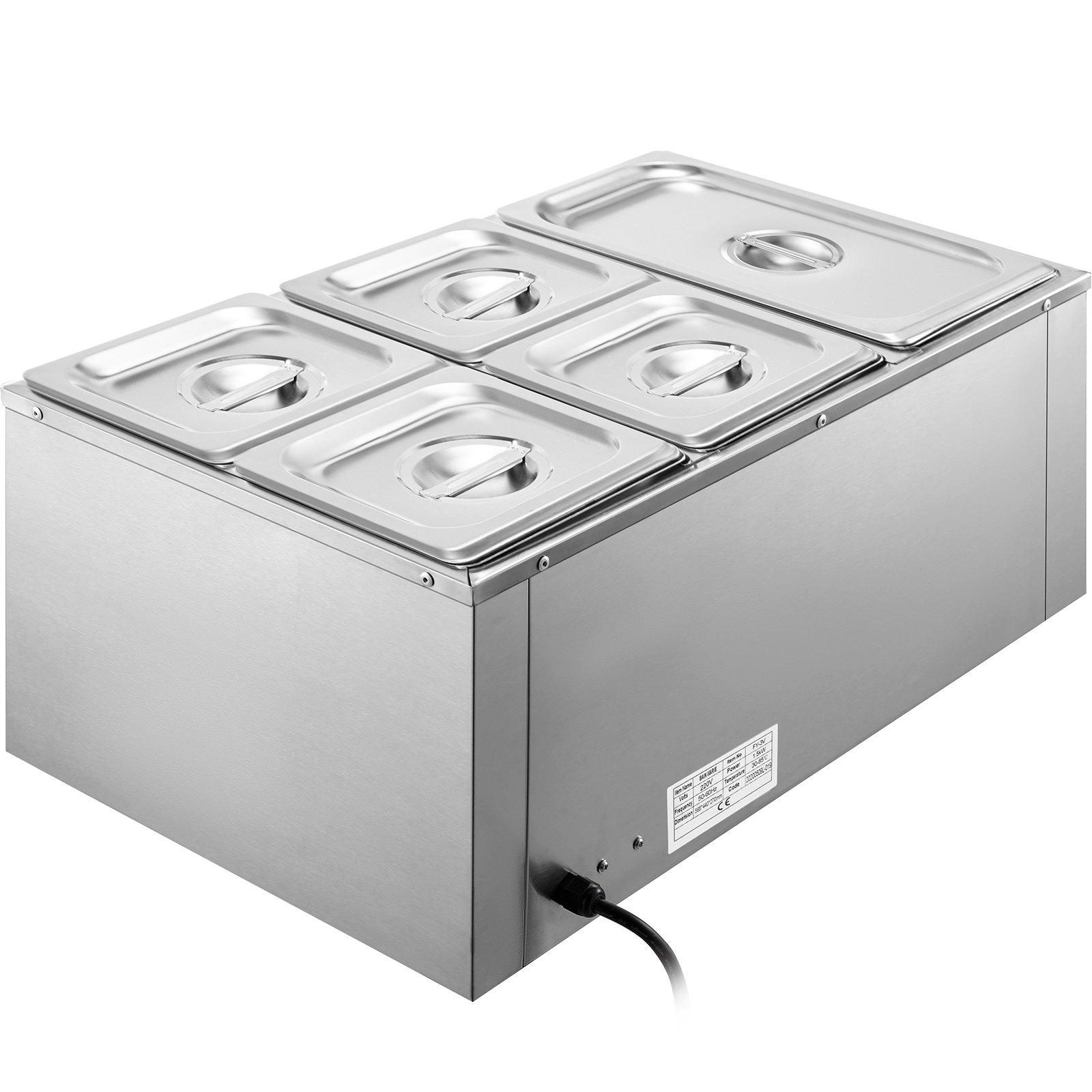 VEVOR Commercial Food Warmer Bain Marie 5-Pan Buffet Food Warmer Stainless Steel