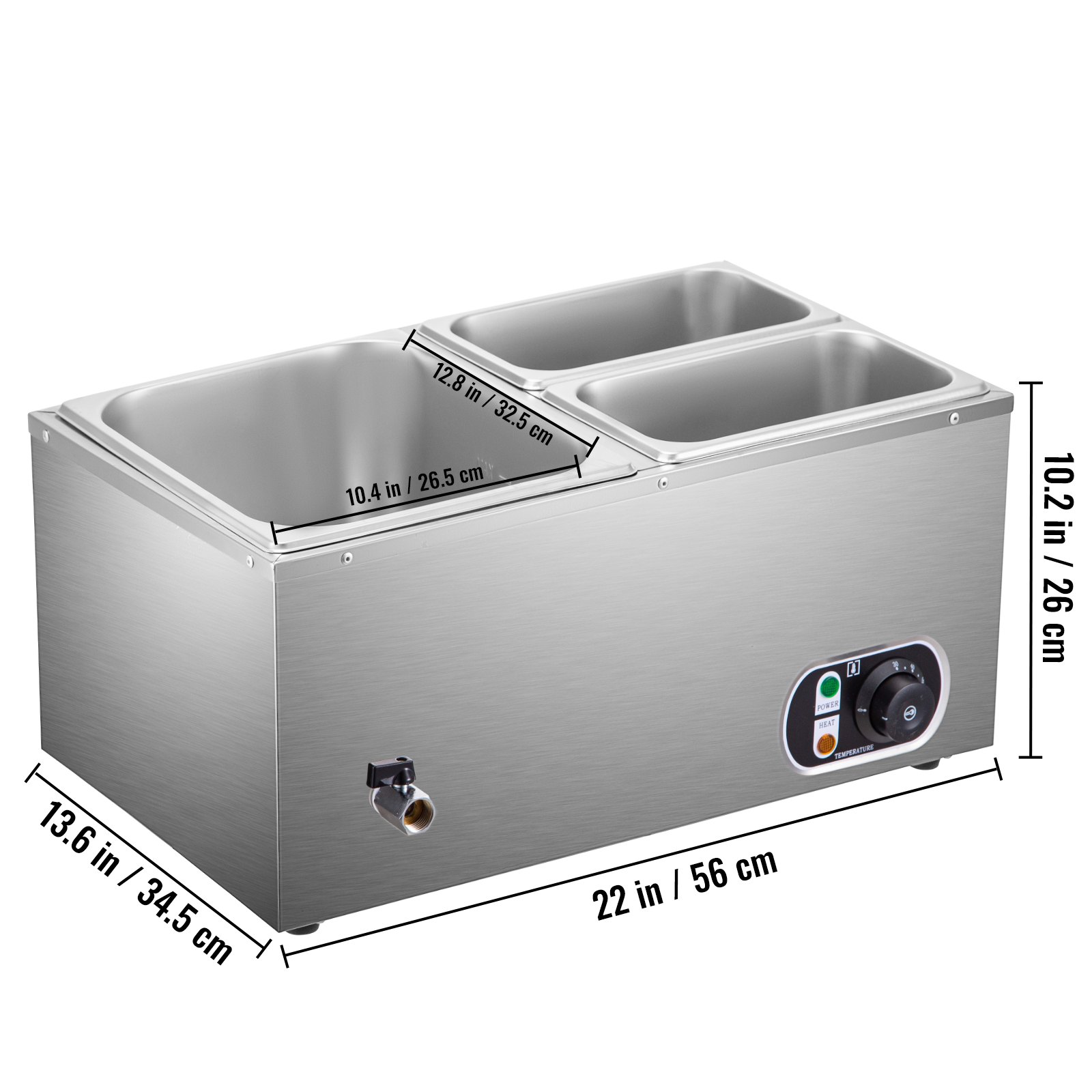 VEVOR 3 Pots Electric Bain Marie Catering Wet Heat Commercial Food Warmer