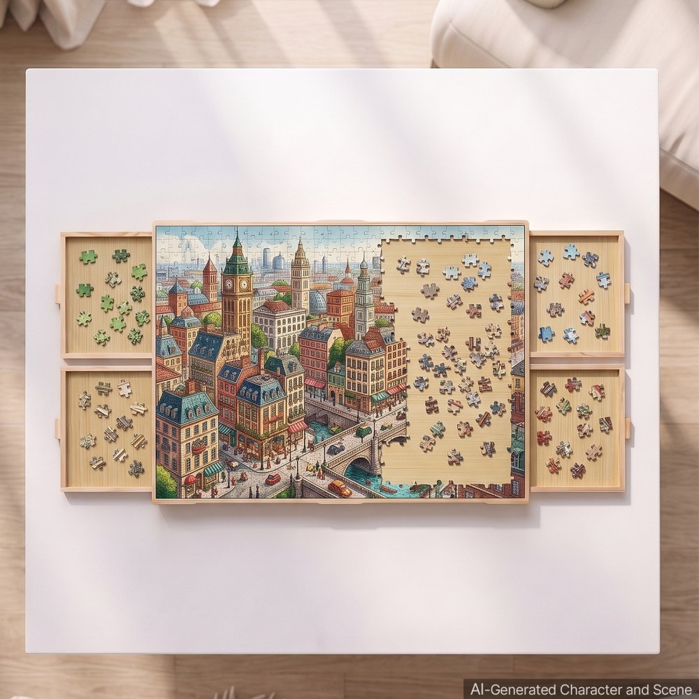 VEVOR 1000 Piece Puzzle Board with 4 Drawers and Cover, 74x53 cm, Birthday Gift for Mom, Portable Wooden Table, Jigsaw Accessories for Adult, Puzzle Organizer Storage System