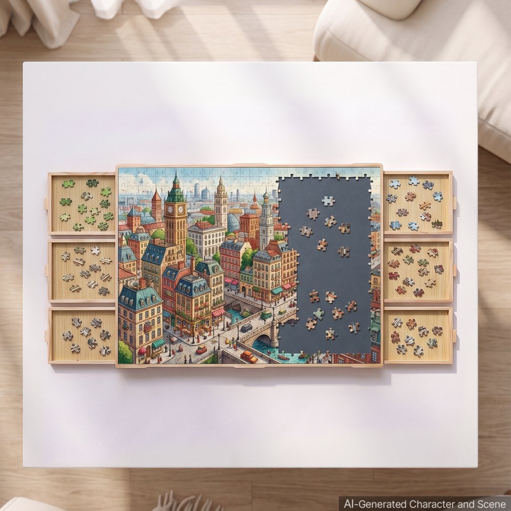 VEVOR 2000 Piece Rotating Puzzle Board with 6 Drawers and Cover, 40x29 in, Birthday Gift for Mom, Felt Surface, Portable Wooden Table, 360° Rotation Puzzles Storage Jigsaw Accessories for Adult