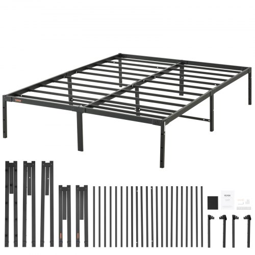 VEVOR 14 Inch Full Metal Bed Frame Platform, No Box Spring Needed, 1500 lbs Loading Capacity Embedded Heavy Duty Mattress Foundation with Steel Slat Support, Easy Assembly, Noise Free