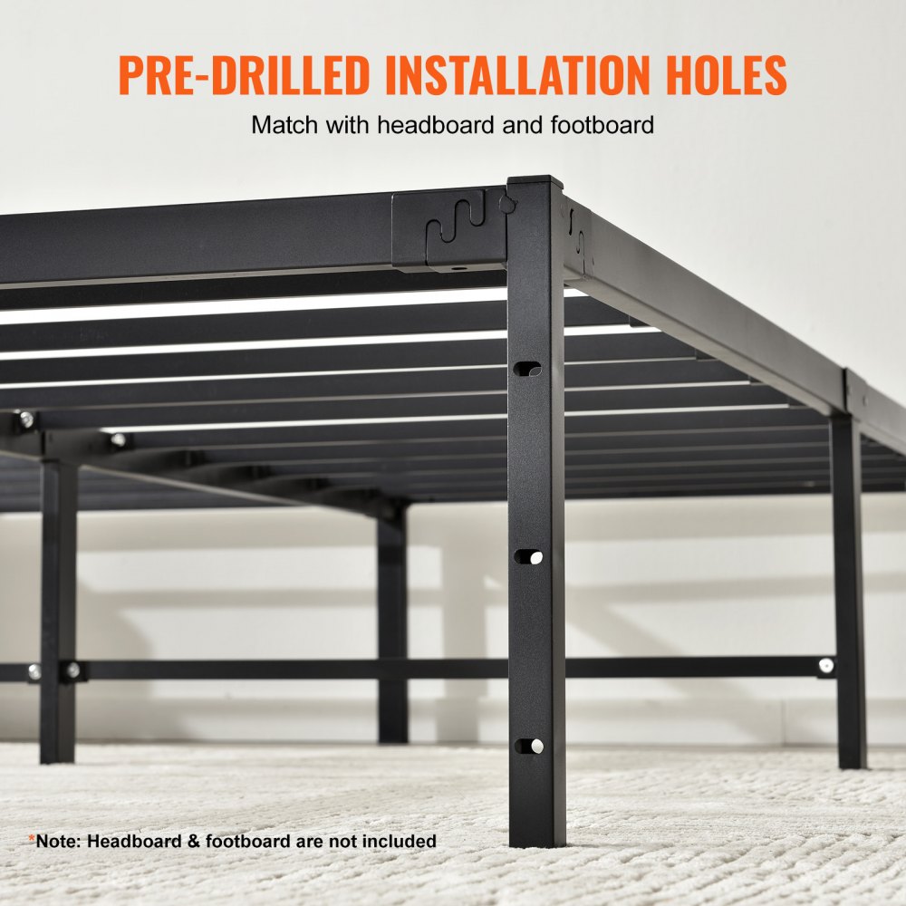 VEVOR 14 inch metal bed frame with pre-drilled holes for headboard and footboard.