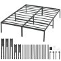 VEVOR 14 inch metal bed frame with black steel slats, frame pieces, and assembly tools laid out.