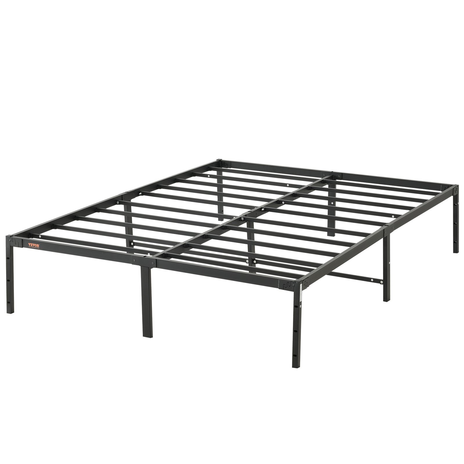 VEVOR 14 inch metal bed frame with sturdy steel slats, black finish, and under-bed storage space.