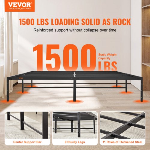 14 Inch King Metal Platform Bed Frame - No Box Spring Needed, Heavy Duty With Under Bed Storage, Black