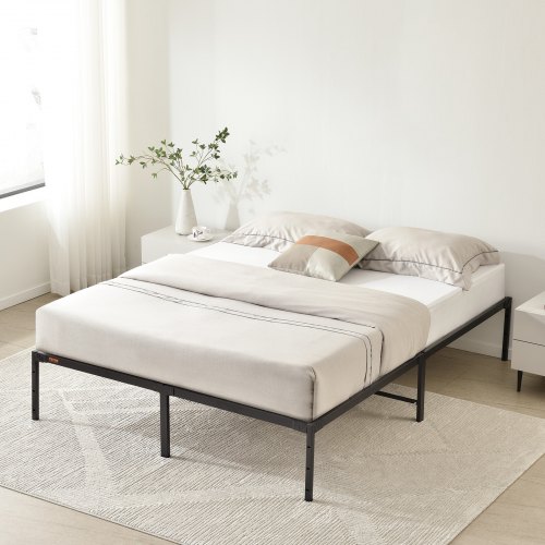 VEVOR 14 Inch Queen Metal Bed Frame Platform, No Box Spring Needed, 1500 lbs Loading Capacity Embedded Heavy Duty Mattress Foundation with Steel Slat Support, Easy Assembly, Noise Free