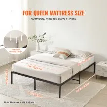 VEVOR 14 Inch Queen Metal Bed Frame Platform, No Box Spring Needed, 1500 lbs Loading Capacity Embedded Heavy Duty Mattress Foundation with Steel Slat Support, Easy Assembly, Noise Free