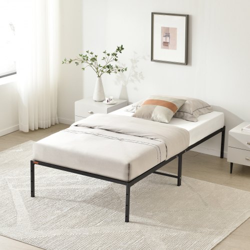 VEVOR 14 Inch Twin Metal Bed Frame Platform, No Box Spring Needed, Embedded Mattress Foundation with Steel Slat Support, Easy Assembly, Noise Free