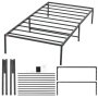 VEVOR 14 inch twin metal bed frame parts including side rails, slats, and assembly instructions.