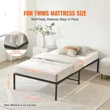 VEVOR 14 Inch Twin Metal Bed Frame Platform, No Box Spring Needed, Embedded Mattress Foundation with Steel Slat Support, Easy Assembly, Noise Free