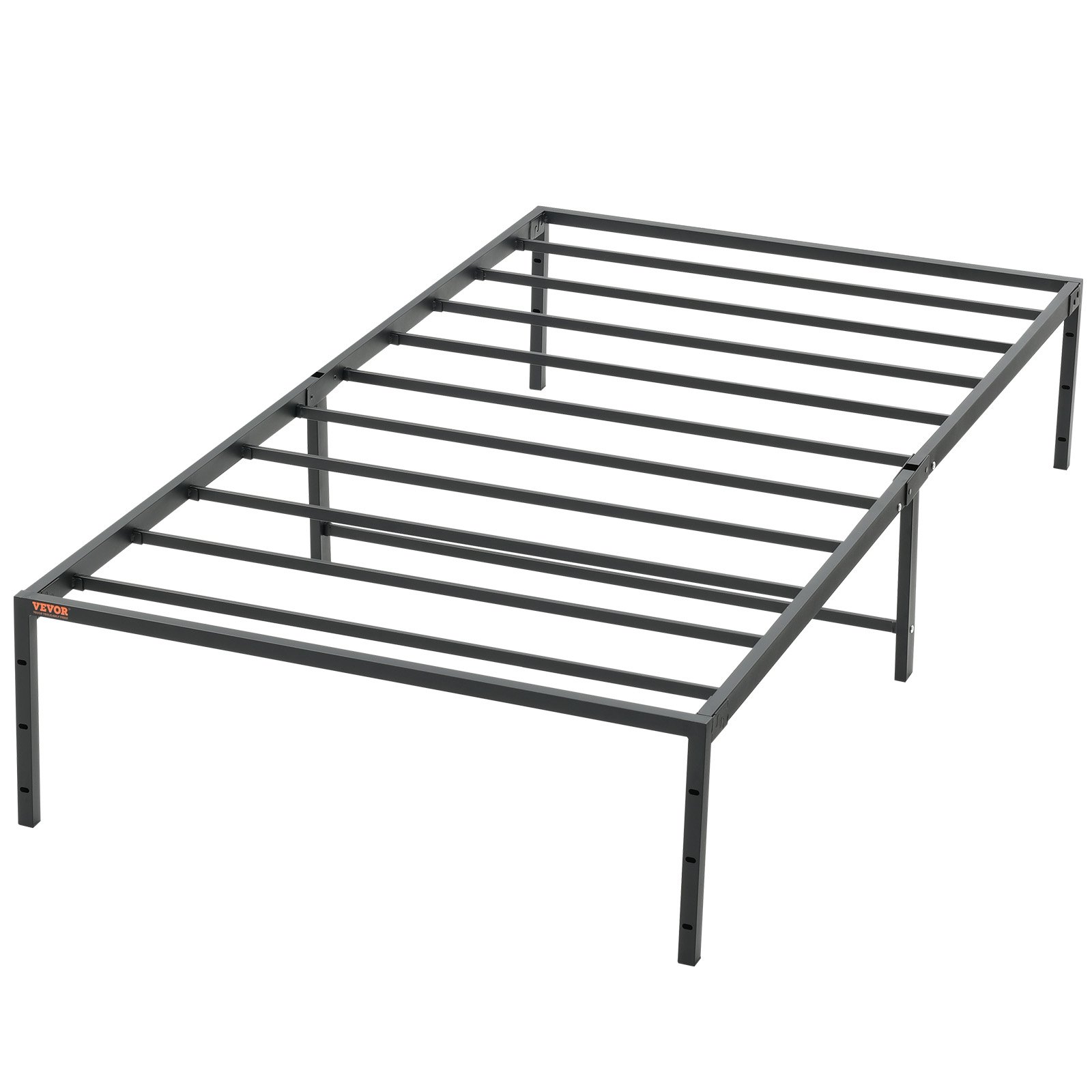 VEVOR 14 inch twin metal bed frame with sturdy steel slats and reinforced legs in black.