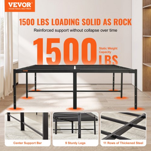 VEVOR 18 Inch Full Metal Bed Frame Platform, No Box Spring Needed, 1500 lbs Loading Capacity Embedded Heavy Duty Mattress Foundation with Steel Slat Support, Easy Assembly, Noise Free
