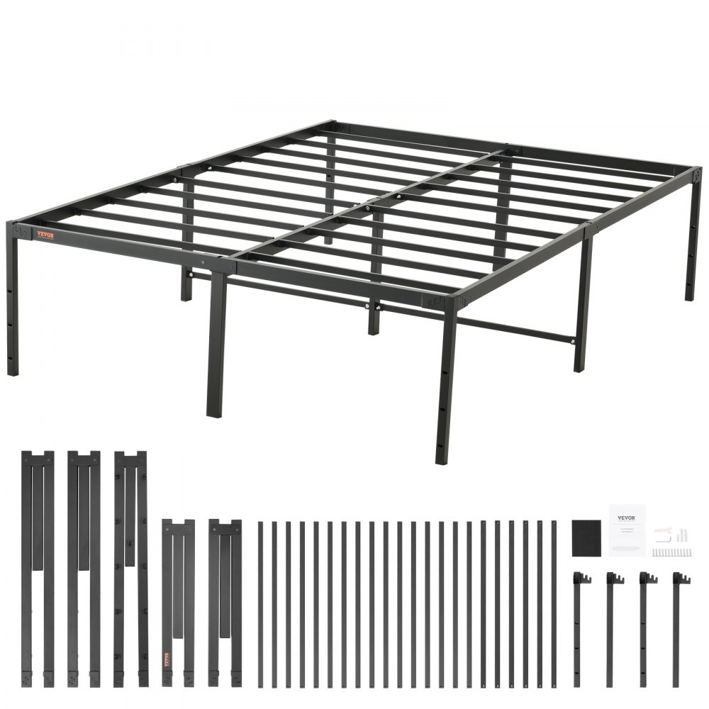 VEVOR 18palcový celokovový rám postele, není potřeba skříňová pružina, nosnost 1500 lb Vestavěný základ matrace pro těžké zatížení s ocelovou podpěrou, snadná montáž, bez hluku