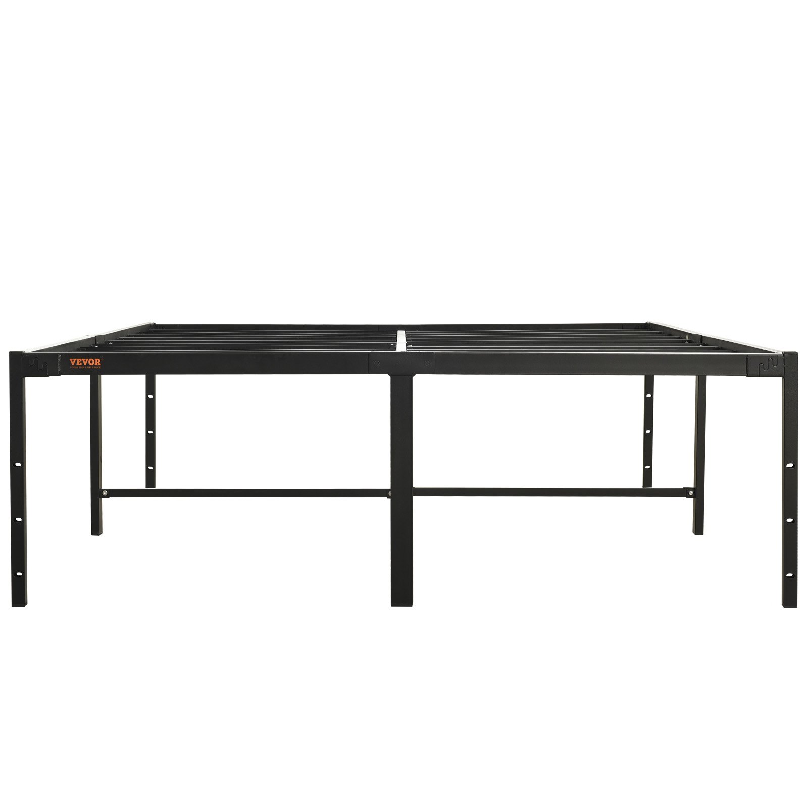 VEVOR metal bed frame in black with sturdy construction and under-bed storage space.