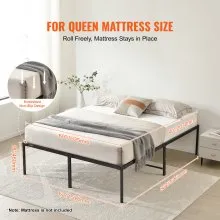 VEVOR 18 Inch Queen Metal Bed Frame Platform, No Box Spring Needed, 1500 lbs Loading Capacity Embedded Heavy Duty Mattress Foundation with Steel Slat Support, Easy Assembly, Noise Free