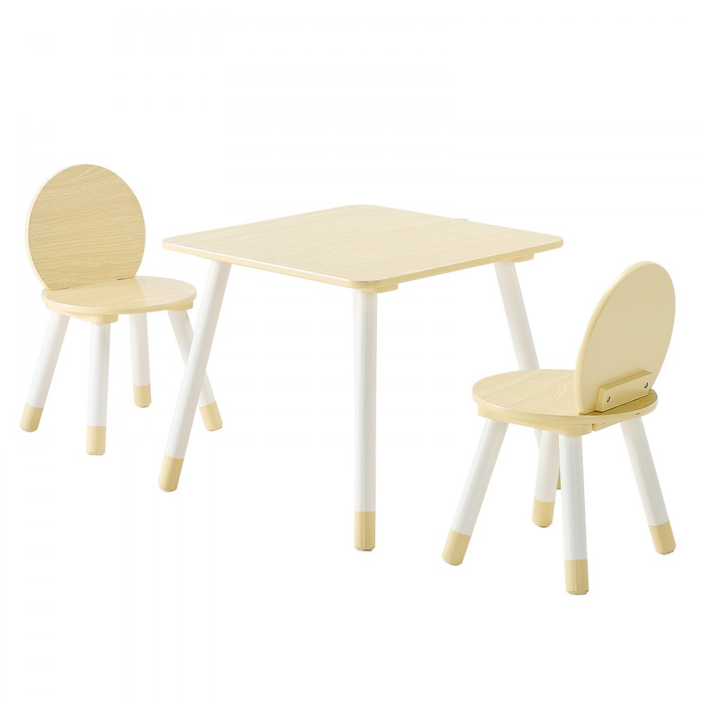 VEVOR Kids Table and 2 Chairs Set, Toddler Table and Chair Set with Rounded Edge Design & Graffiti Desktop, Wooden Desk for Art, Craft, Reading, Learning, Drawing, Classroom/Daycare/Home, Burlywood