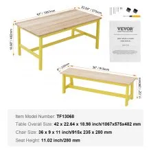 VEVOR Kids Table and Bench Set, Toddler Table and Chair Set of 3, Wood Activity Table for Art, Craft, Reading, Learning