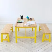 VEVOR Kids Table and Bench Set, Toddler Table and Chair Set of 3, Wood Activity Table for Art, Craft, Reading, Learning