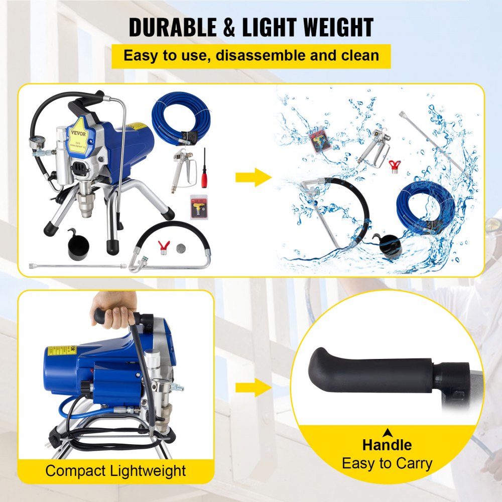 VEVOR 2200w Airless Wall Paint Spray Gun,220v airless sprayer with 5m high pressure pipe,High pressure 3000psi wall paint spray gun,airless paint sprayer Brushless Motor included