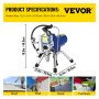 Πιστόλι βαφής τοίχου VEVOR 2200w χωρίς αέρα, ψεκαστήρας airless 220v με σωλήνα υψηλής πίεσης 5 μέτρων, πιστόλι βαφής τοίχου υψηλής πίεσης 3000psi, ψεκαστήρας βαφής airless με κινητήρα χωρίς ψήκτρες.