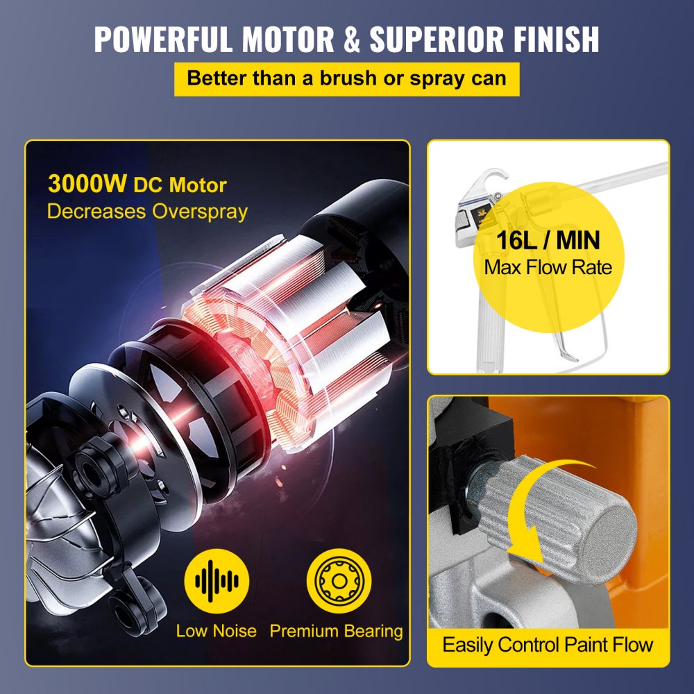 VEVOR Paint Sprayer 220V 3000W Airless Paint Sprayer 15m Hose Paint Gun 5HP 3300PSI Paint Sprayers For Home for ships, bridges, towers, poles and other large long-term industry metal structures