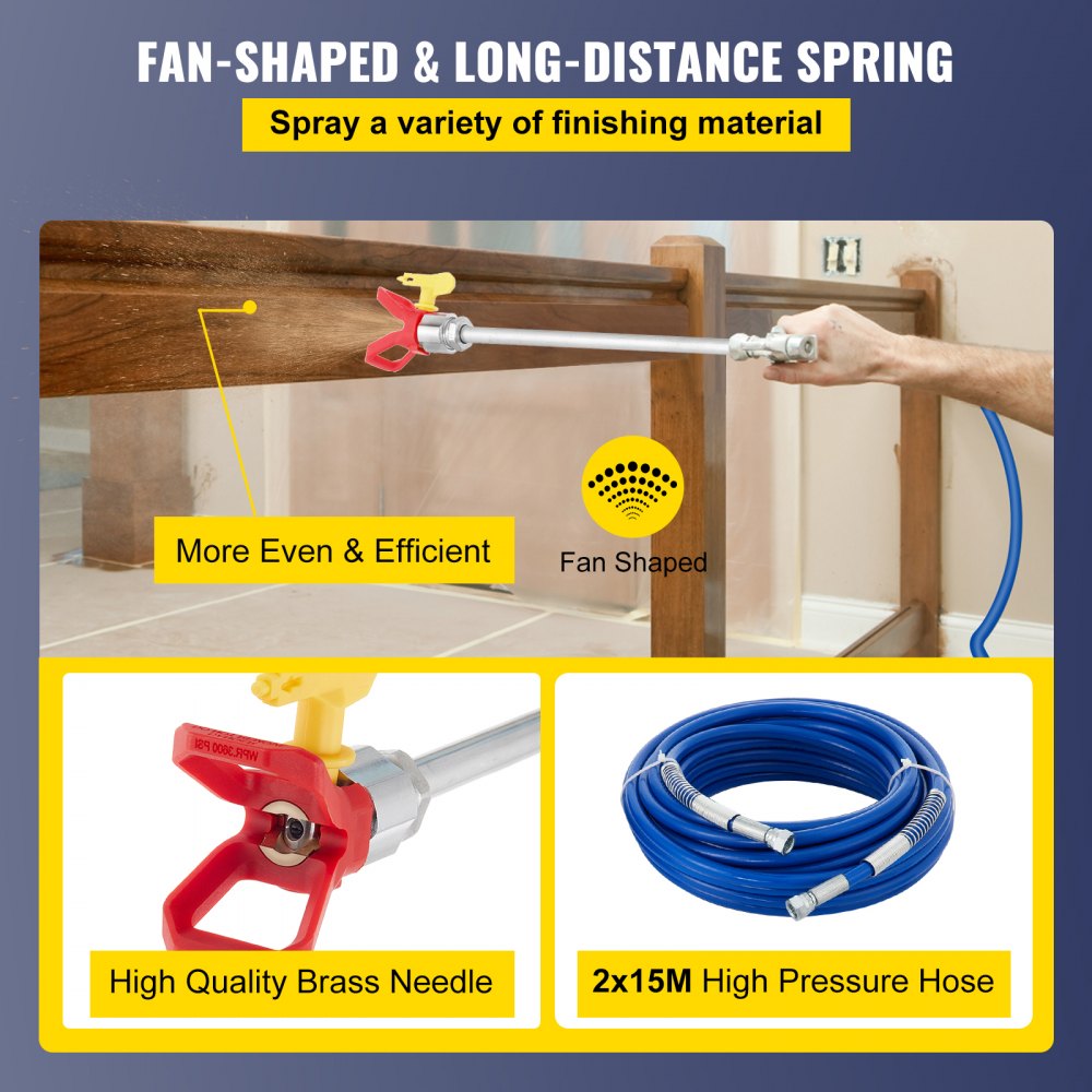 VEVOR Paint Sprayer 220V 3000W Airless Paint Sprayer 15m Hose Paint Gun 5HP 3300PSI Paint Sprayers For Home for ships, bridges, towers, poles and other large long-term industry metal structures