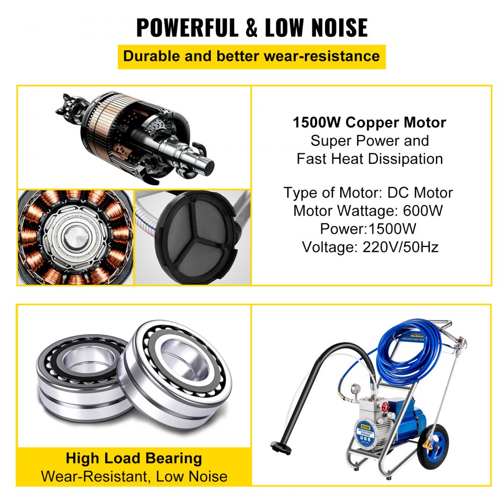 VEVOR Cart Airless Paint Sprayer, 1500W Commercial Paint Sprayer, 4L/min Airless Paint Sprayer, Paint Sprayers for Home Interior and Exterior While Delivering Softer and Well-Distributed Spray