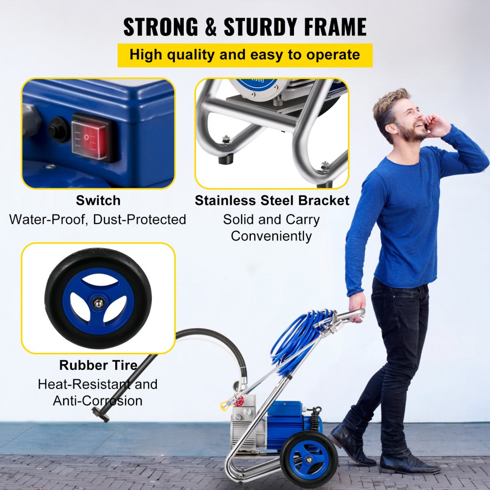 VEVOR Cart Airless Paint Sprayer, 1500W Commercial Paint Sprayer, 1GPM Airless Paint Sprayer, Paint Sprayers for Home Interior and Exterior While Delivering Softer and Well-Distributed Spray