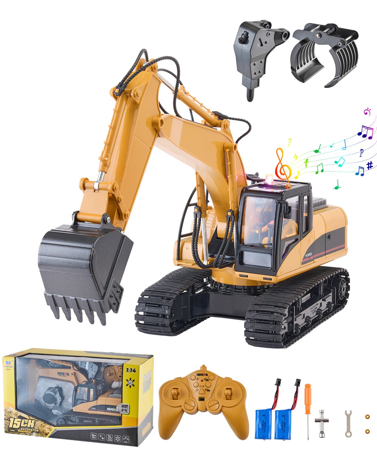 Remote Control Excavator Toy 15 Channel 1:14 Scale RC Excavator Digger for Kids