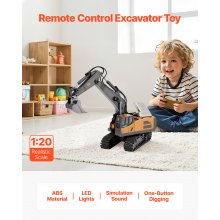 Excavator cu telecomandă VEVOR Jucărie cu 11 canale, la scară 1:20, excavator RC