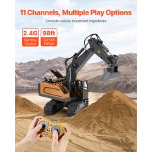 Excavator cu telecomandă VEVOR Jucărie cu 11 canale, la scară 1:20, excavator RC