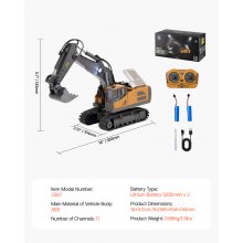 Excavator cu telecomandă VEVOR Jucărie cu 11 canale, la scară 1:20, excavator RC