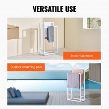 VEVOR Towel Rack 2 Bars Metal Outdoor Towel Holder for Pool Bathroom Spa White