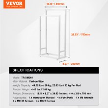 VEVOR Towel Rack 2 Bars Metal Outdoor Towel Holder for Pool Bathroom Spa White