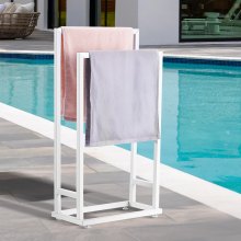 Towel Rack 2 Bars Metal Outdoor Towel Holder for Pool Bathroom Spa White