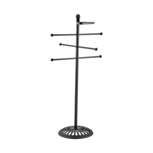 VEVOR Towel Rack, 3 Bars Outdoor Towel Holder with Metal Base, Freestanding Pool Towel Hanger Stand Next to Hot Tub, Outdoor or Indoor Quilt Drying Rack Organizer for Pool, Bathroom, Spa, Black