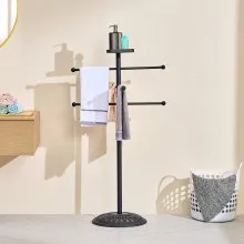 VEVOR Towel Rack, 3 Bars Outdoor Towel Holder with Metal Base, Freestanding Pool Towel Hanger Stand Next to Hot Tub, Outdoor or Indoor Quilt Drying Rack Organizer for Pool, Bathroom, Spa, Black