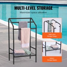 VEVOR Towel Rack 3 Bars Outdoor Towel Holder with Bottom Storage for Pool Spa