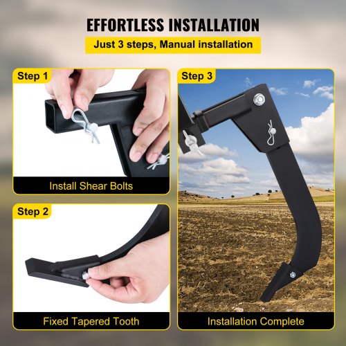 VEVOR Hitch Mounted Ripper, 16" Shank Length Box Scraper Shank, 4 Hole Site Box Blade for Tractor, 2 Locating Pins Ripper Shank, 2 Plough Tips Box Blade Shank Teeth